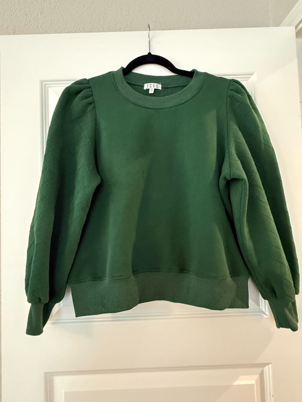 TCEC Forest Green Puff-Sleeve Crewneck Sweater